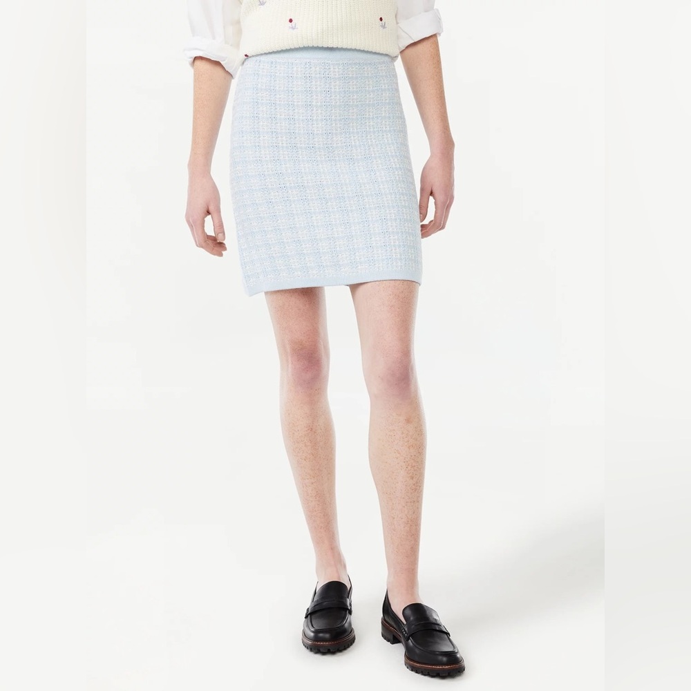 Free Assembly Tweed Mini Sweater Skirt Pull-On (Sz XL) Robin’s Egg Blue Textured